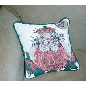 Portofino Tapestry Pillow Halloween Bunny Rabbit in Pumpkin Jack o Lantern Witch
